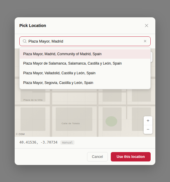 Address search in location picker