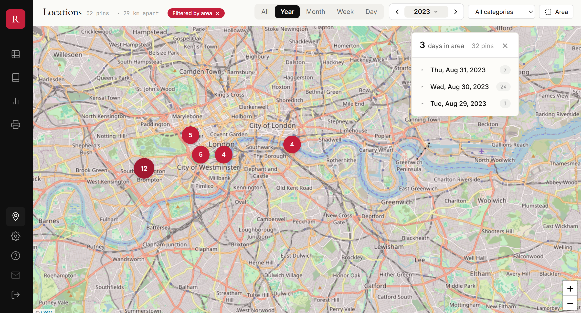 Filter the map by drawing an area
