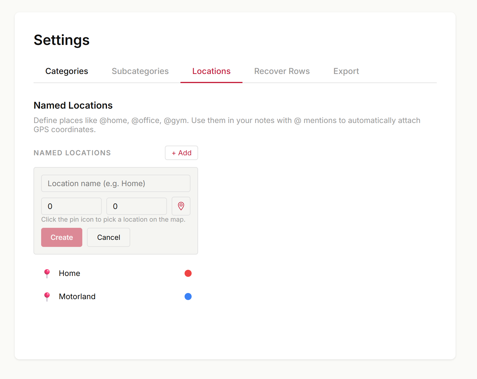 Named locations — bookmark places and use @mentions