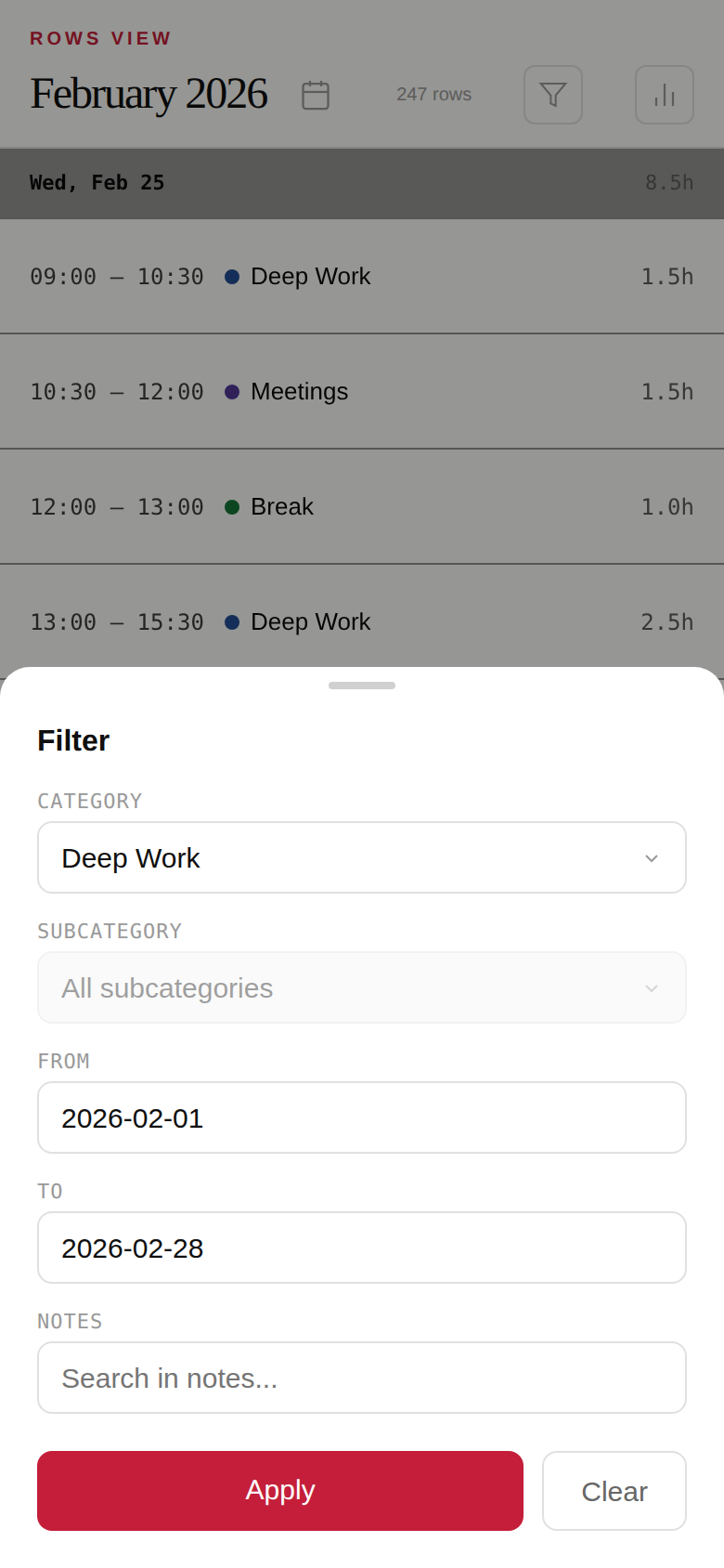 Filter and search on mobile